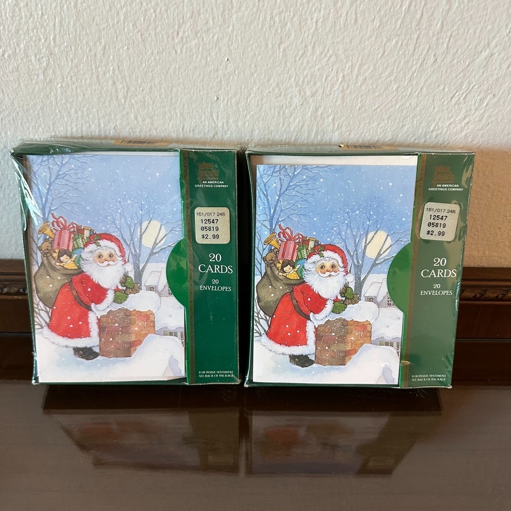 2 Vintage Plus Mark Santa's Toys Chimney Christmas Cards - Sealed Box of 20